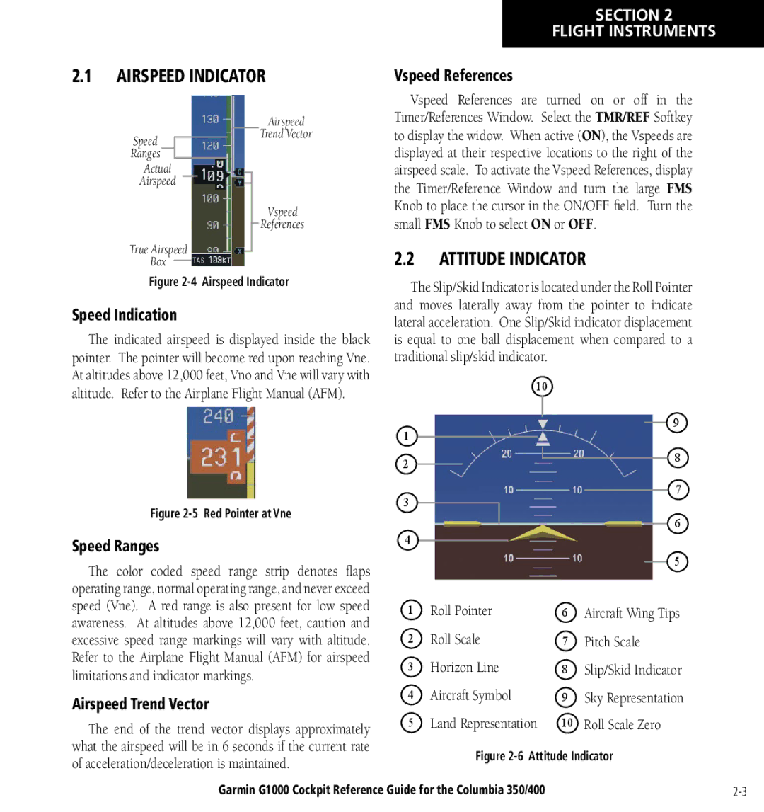 Garmin Columbia 350/400 manual Airspeed Indicator, Attitude Indicator 