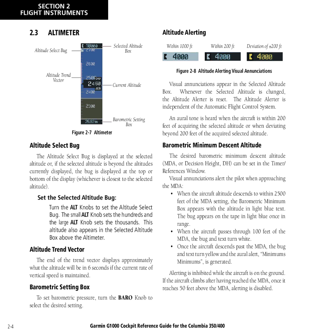 Garmin Columbia 350/400 manual Altimeter 