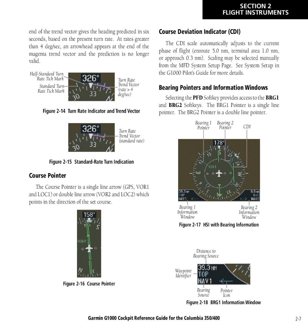 Garmin Columbia 350/400 manual Course Deviation Indicator CDI, Bearing Pointers and Information Windows, Course Pointer 