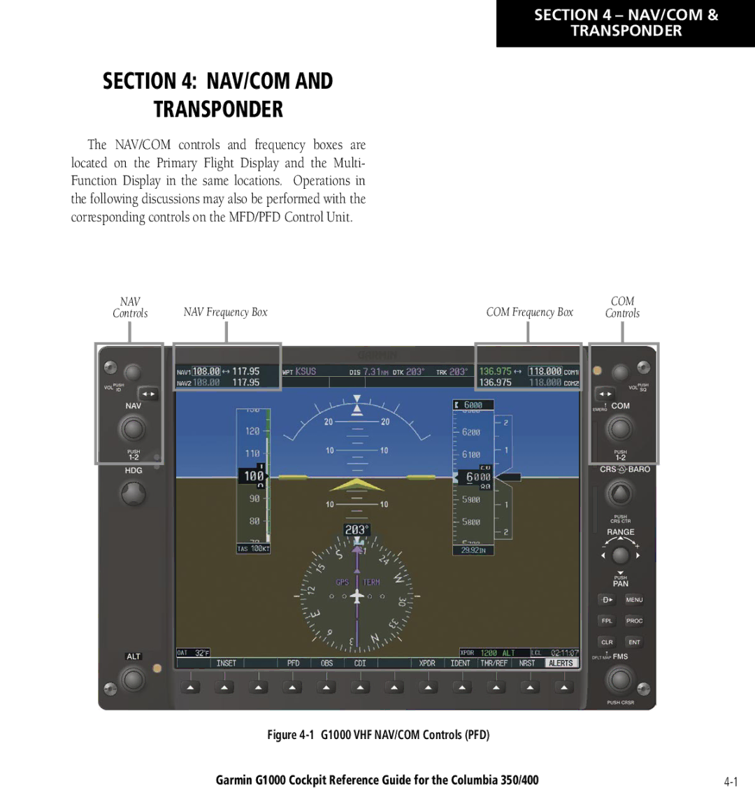 Garmin Columbia 350/400 manual NAV/COM Transponder 