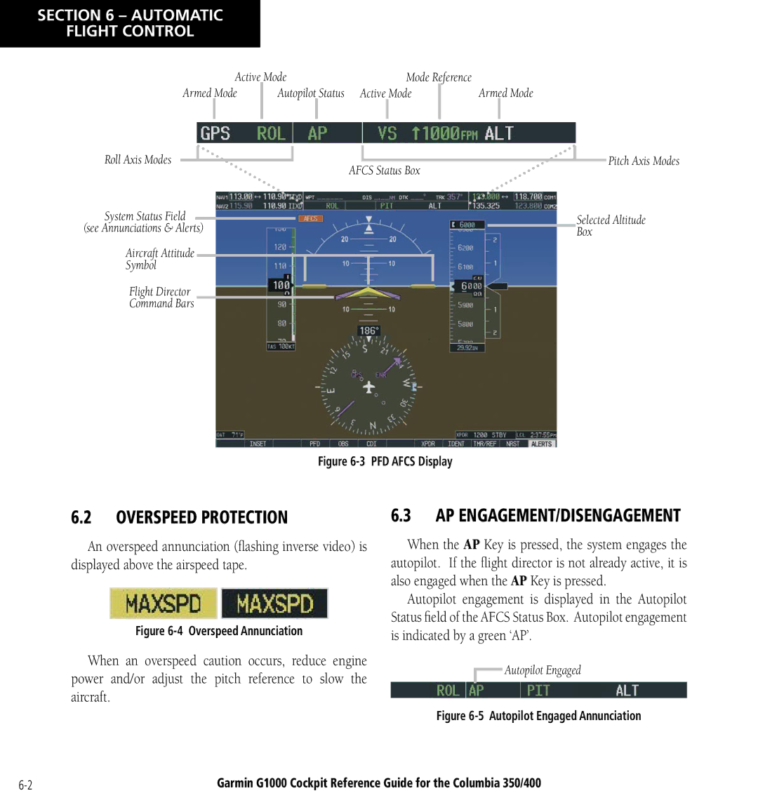 Garmin Columbia 350/400 manual Overspeed Protection, Ap Engagement/Disengagement 