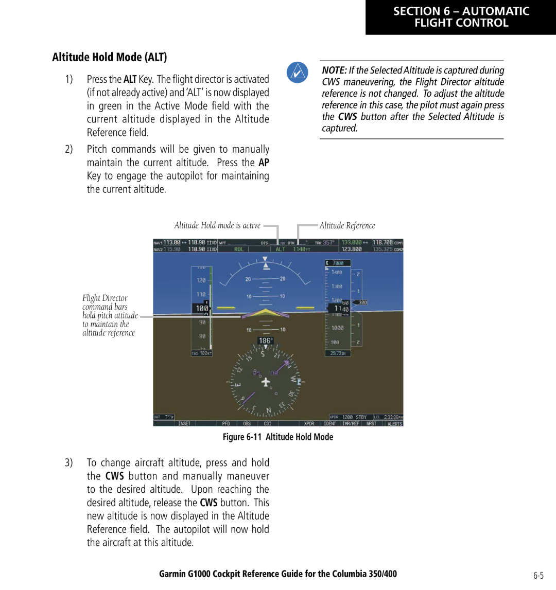 Garmin Columbia 350/400 manual Altitude Hold Mode ALT, Altitude Reference 