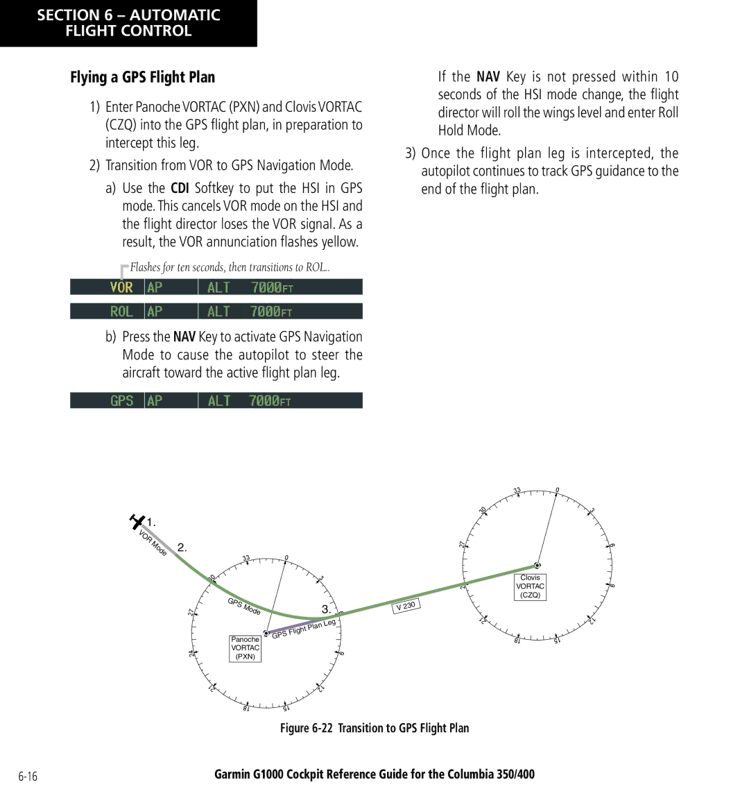 Garmin Columbia 350/400 manual Flying a GPS Flight Plan, Transition from VOR to GPS Navigation Mode 