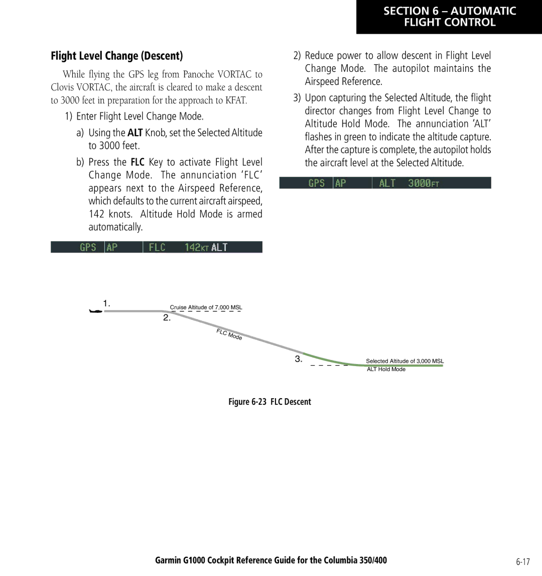 Garmin Columbia 350/400 manual Flight Level Change Descent 