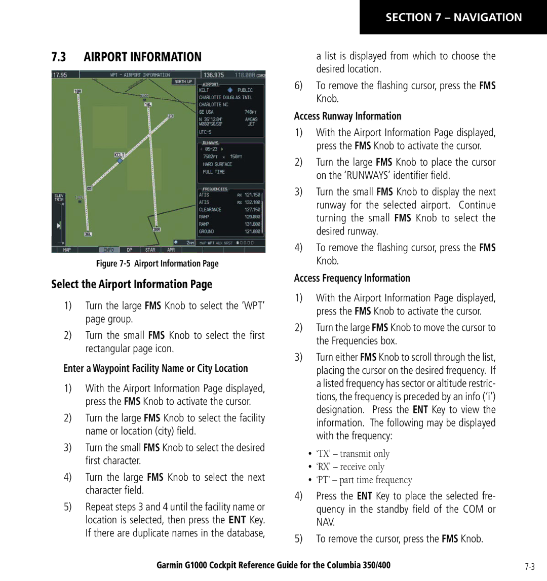 Garmin Columbia 350/400 manual Select the Airport Information, Access Runway Information, Access Frequency Information 