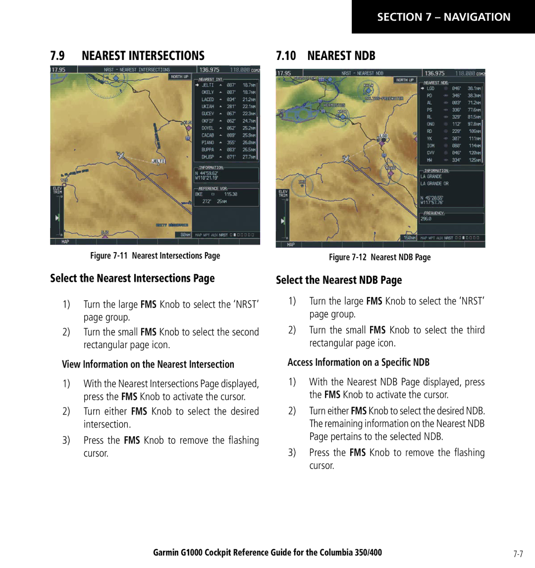 Garmin Columbia 350/400 manual Select the Nearest Intersections, Select the Nearest NDB 