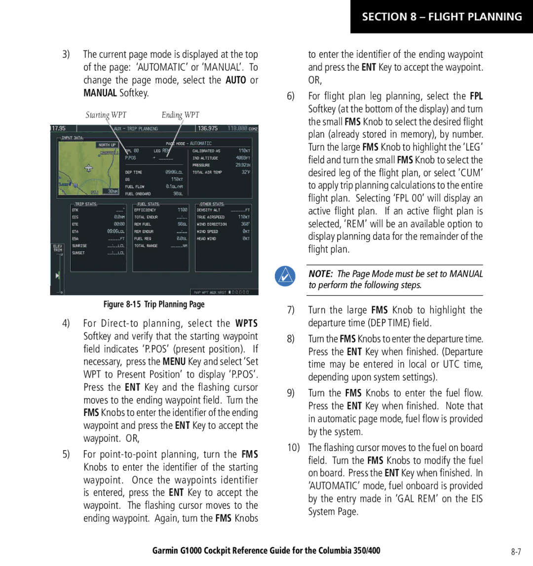 Garmin Columbia 350/400 manual Trip Planning 