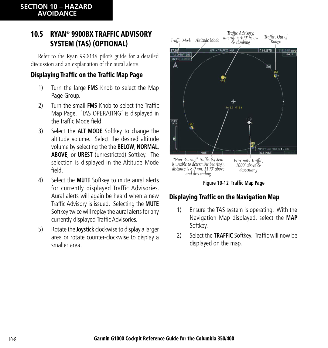 Garmin Columbia 350/400 manual Ryan 9900BX Traffic Advisory System TAS Optional 