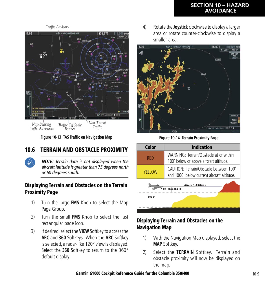 Garmin Columbia 350/400 manual Displaying Terrain and Obstacles on the Terrain Proximity, Indication 