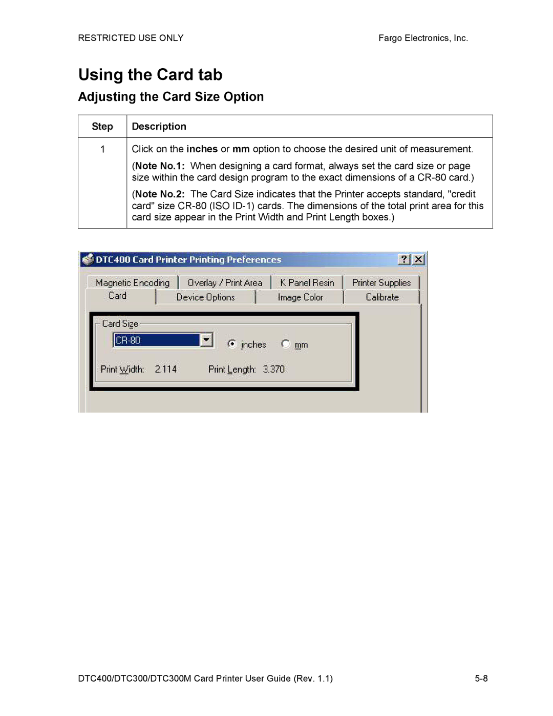 Garmin DTC300 manual Using the Card tab, Adjusting the Card Size Option 