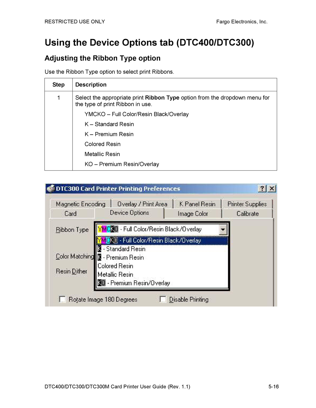 Garmin manual Using the Device Options tab DTC400/DTC300, Adjusting the Ribbon Type option 