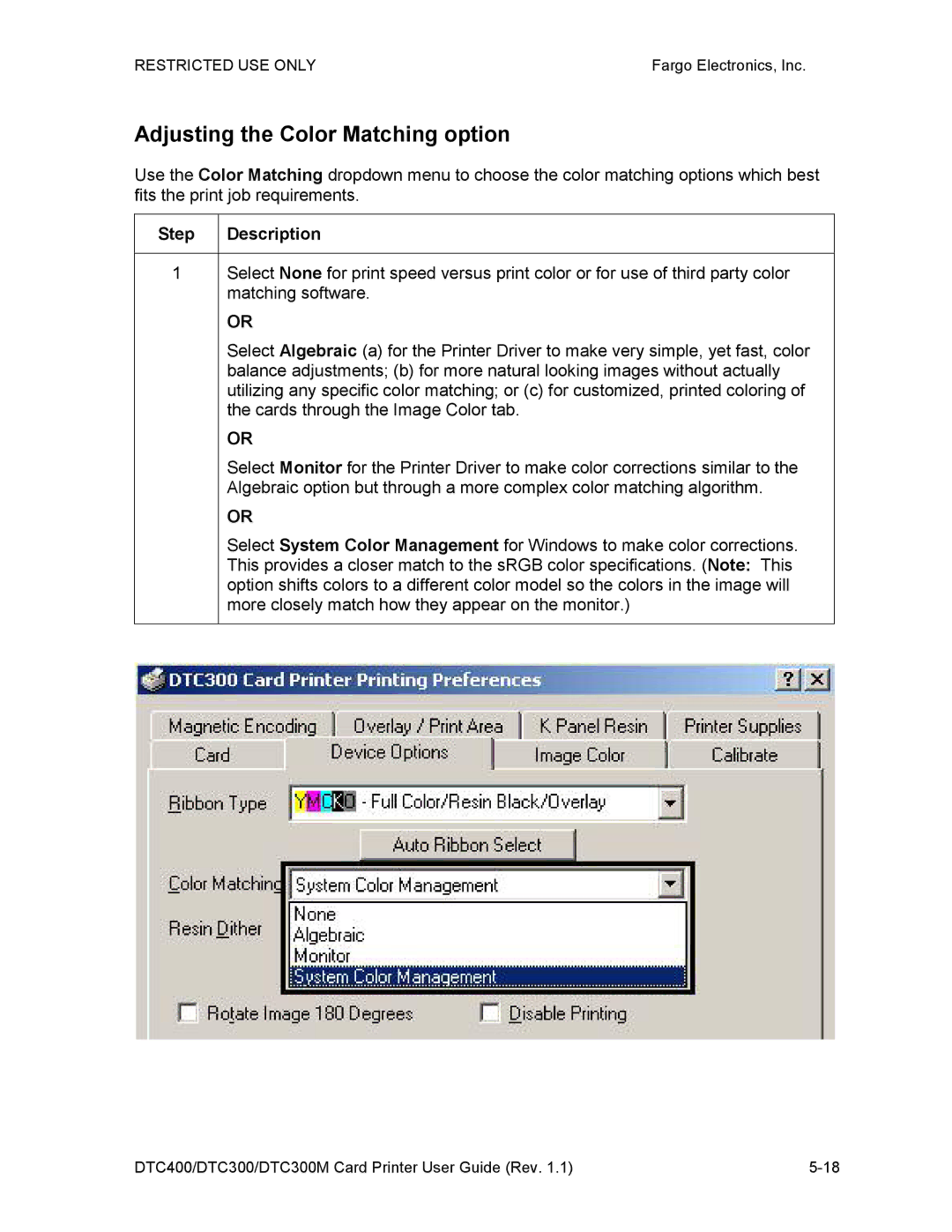 Garmin DTC300 manual Adjusting the Color Matching option 