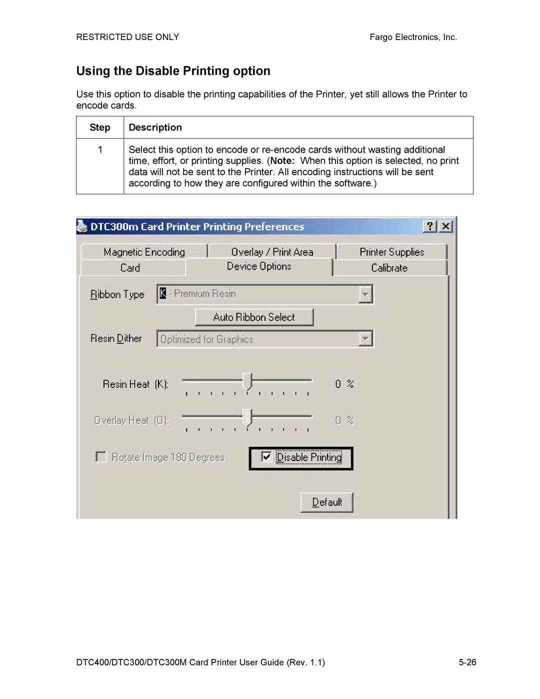 Garmin DTC300 manual Using the Disable Printing option 