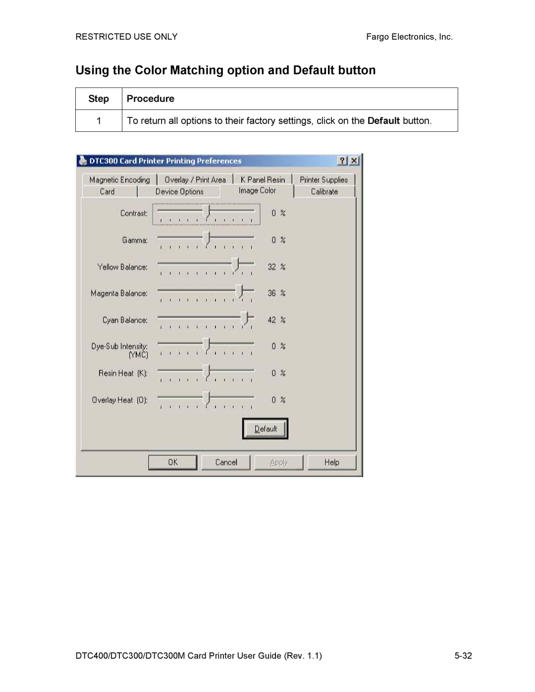 Garmin DTC300 manual Using the Color Matching option and Default button 