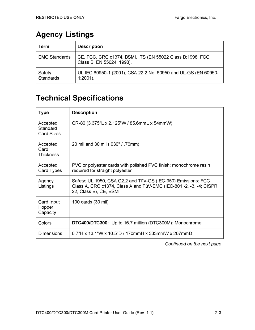 Garmin DTC300 manual Agency Listings, Technical Specifications, Type Description 