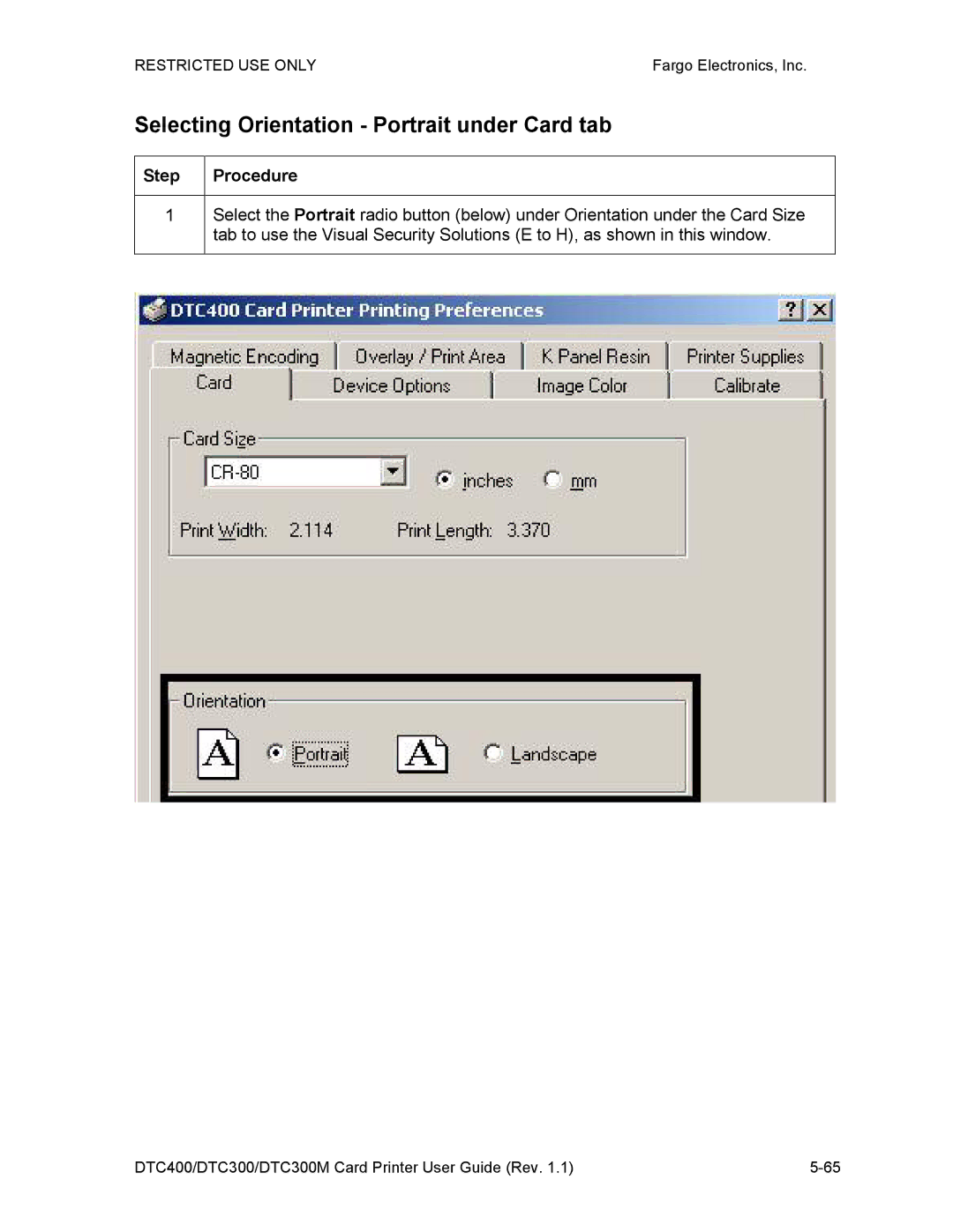 Garmin DTC300 manual Selecting Orientation Portrait under Card tab 