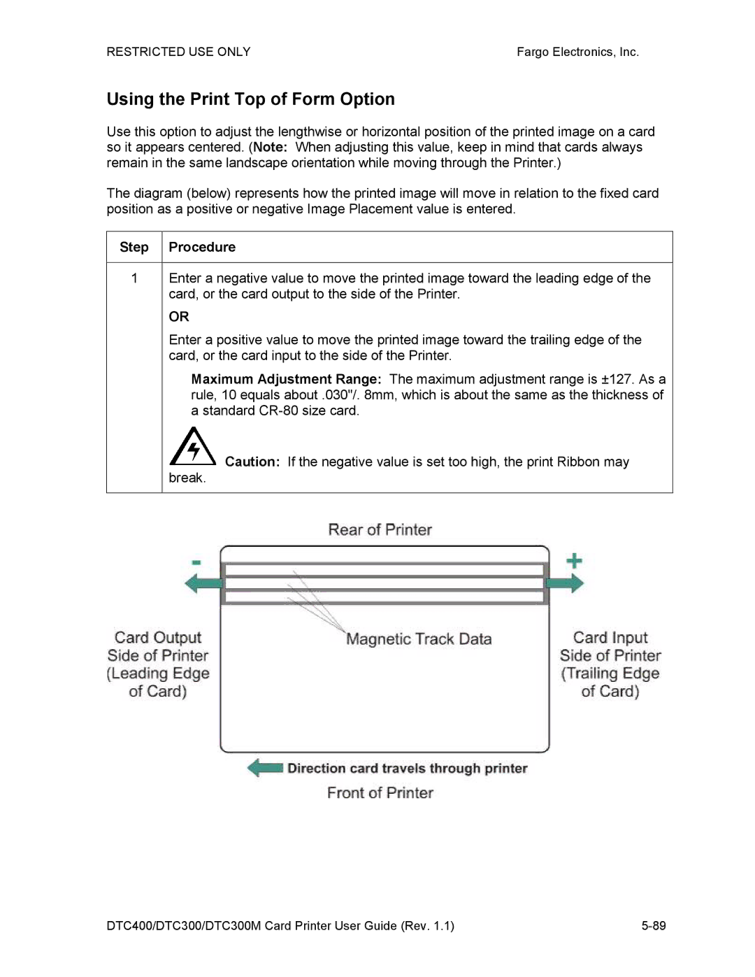 Garmin DTC300 manual Using the Print Top of Form Option, Step Procedure 