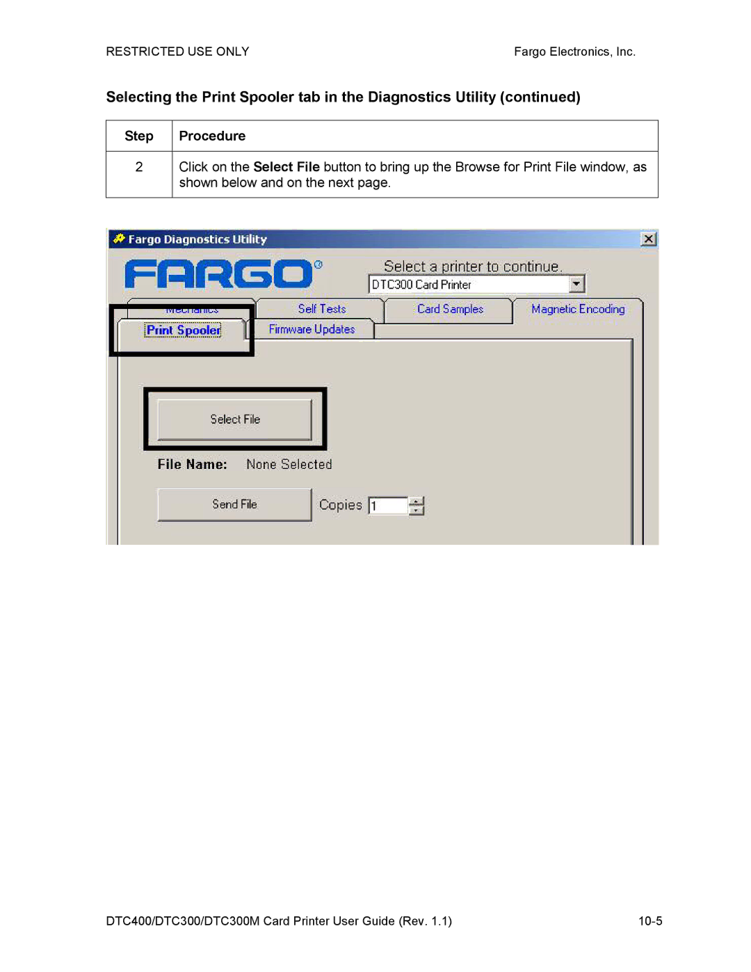 Garmin DTC300 manual Selecting the Print Spooler tab in the Diagnostics Utility, Step 