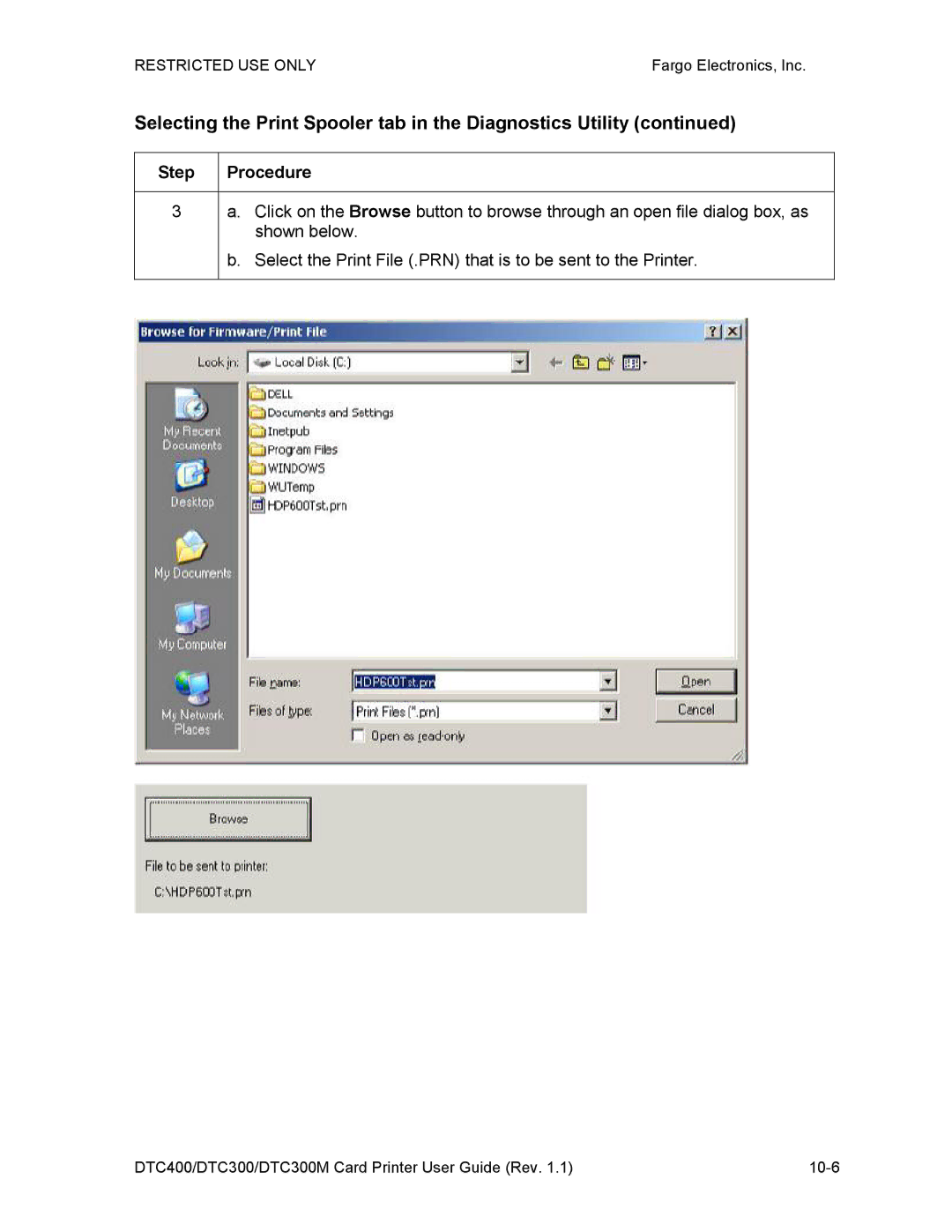 Garmin DTC300 manual Shown below, Select the Print File .PRN that is to be sent to the Printer 