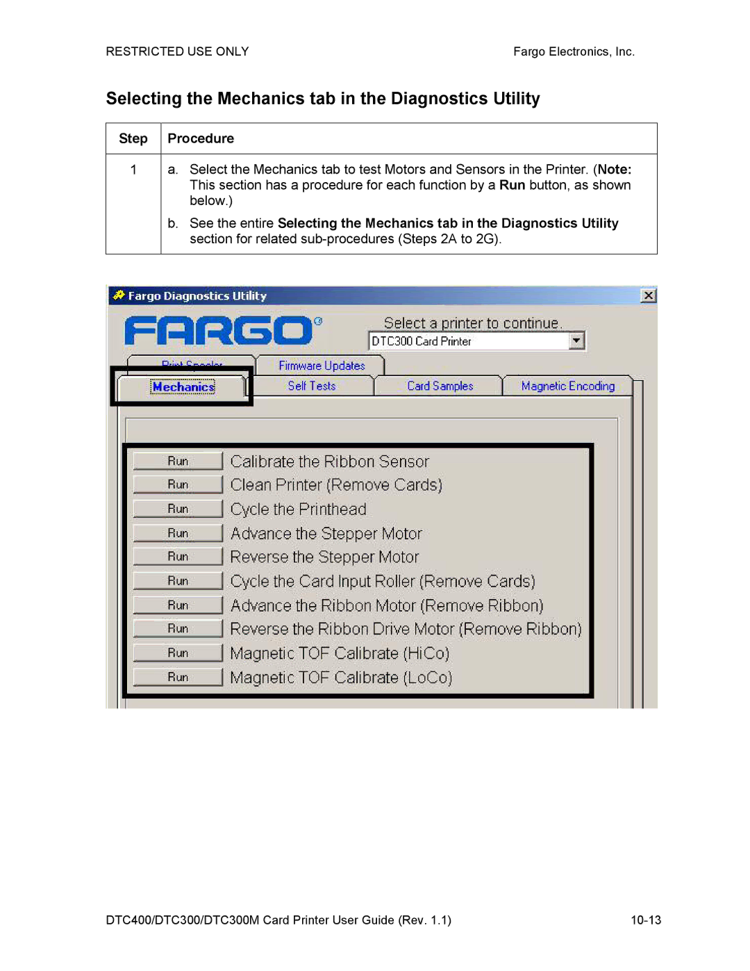 Garmin DTC300 manual Selecting the Mechanics tab in the Diagnostics Utility 