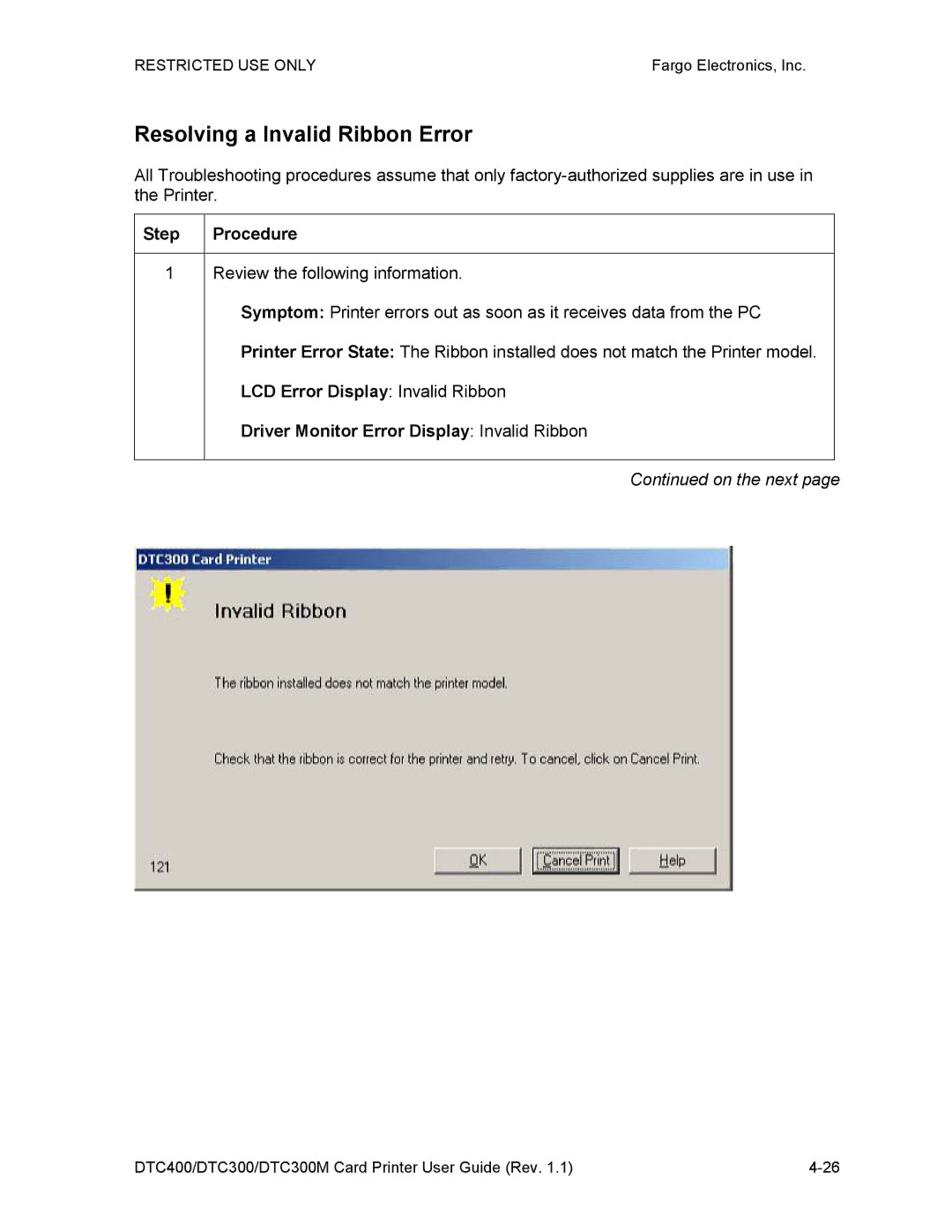 Garmin DTC300 manual Resolving a Invalid Ribbon Error 