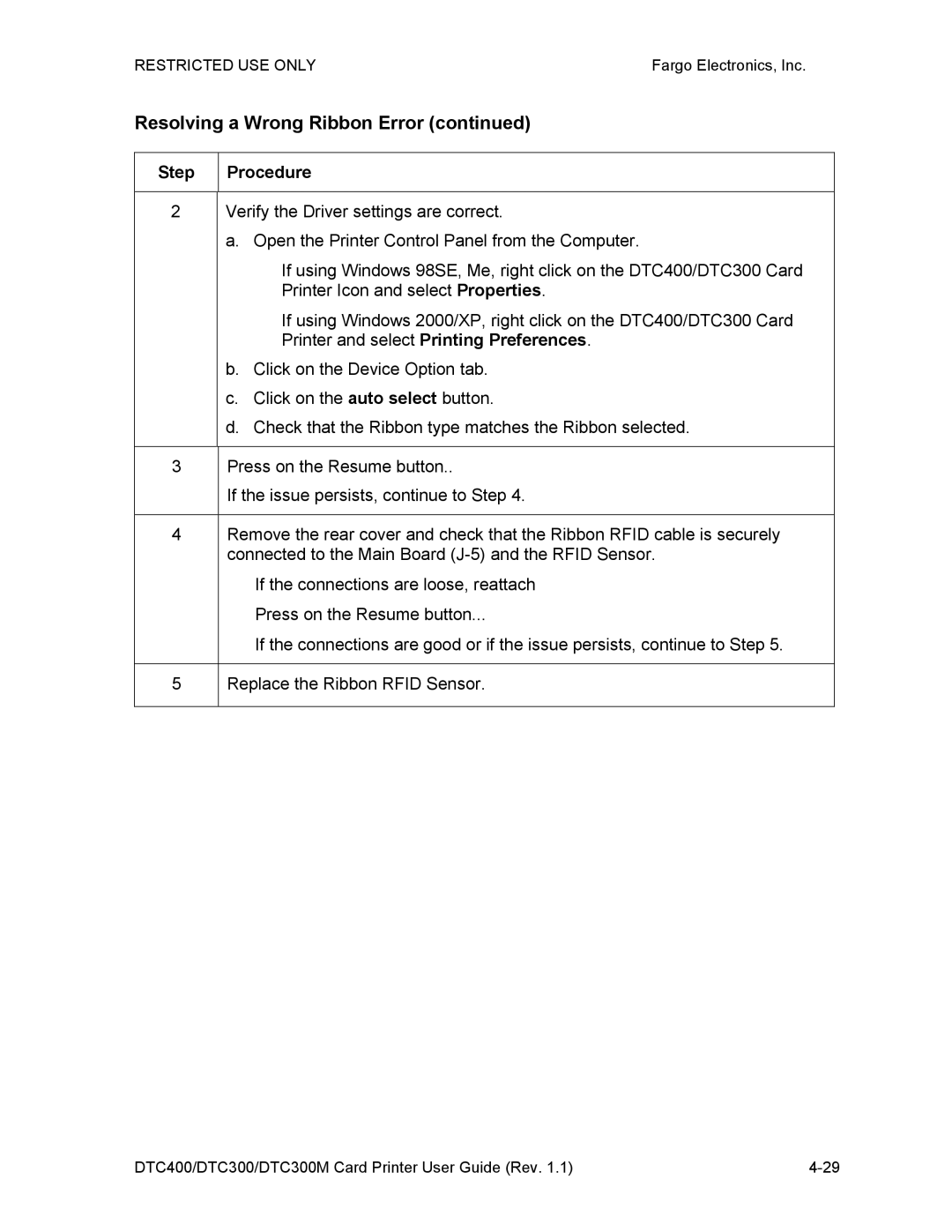 Garmin DTC300 manual Resolving a Wrong Ribbon Error 