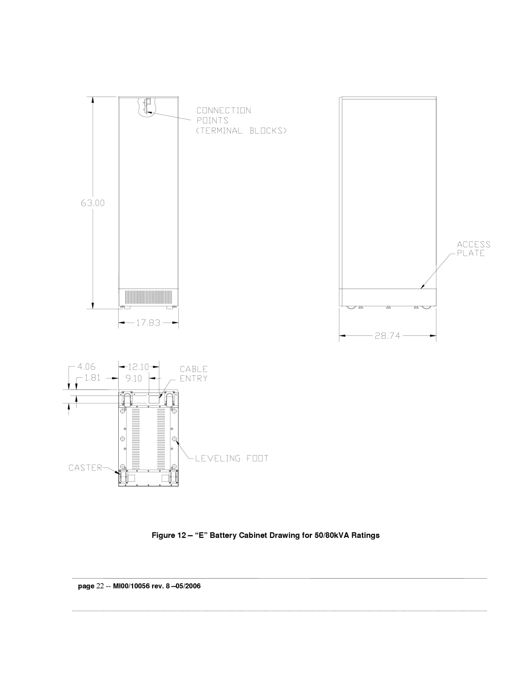 Garmin EDP70 manual Battery Cabinet Drawing for 50/80kVA Ratings 