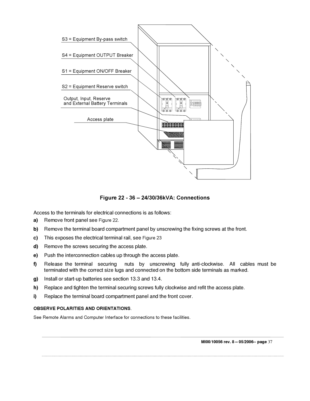 Garmin EDP70 manual 36 24/30/36kVA Connections 