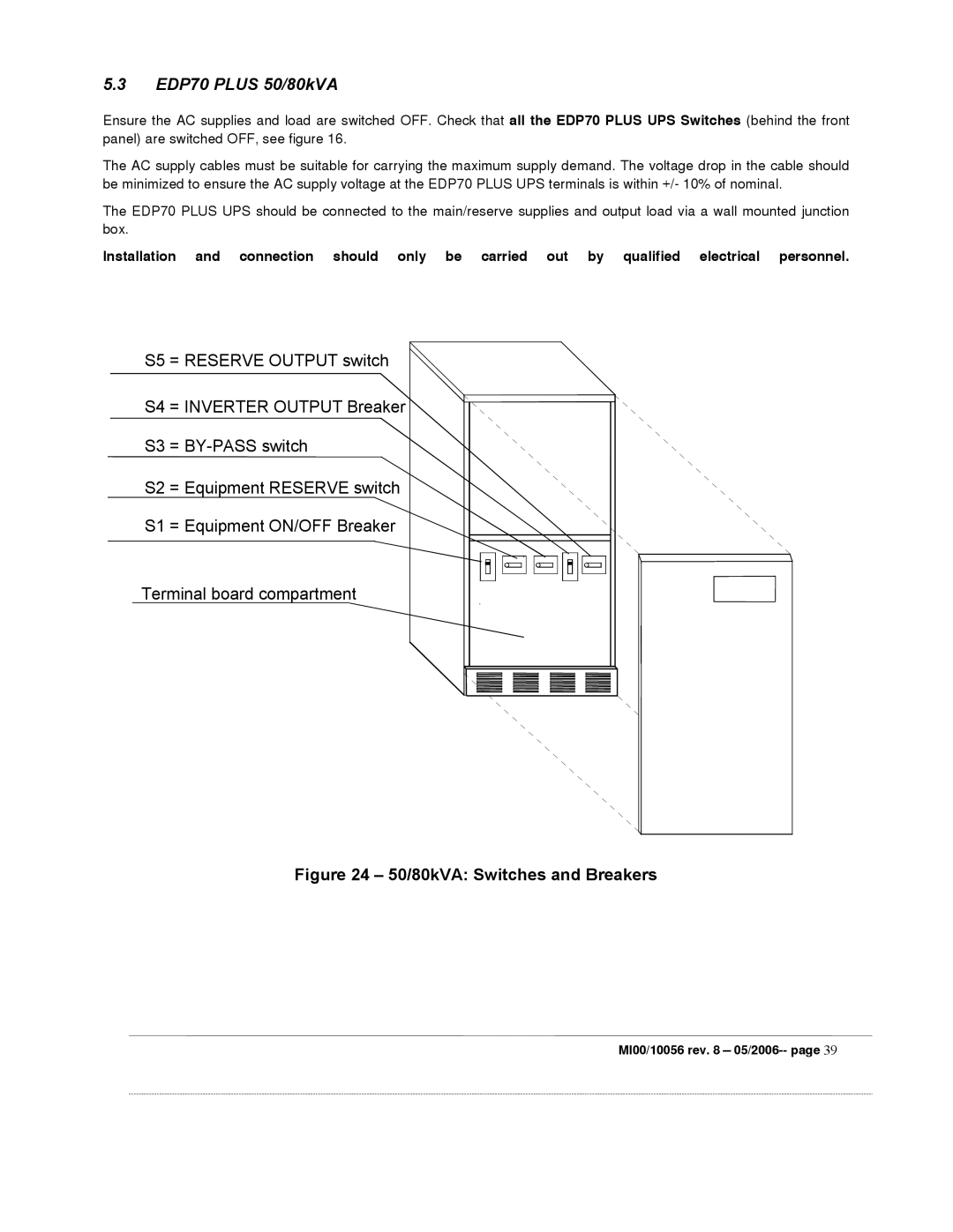 Garmin EDP70 manual Terminal board compartment, 50/80kVA Switches and Breakers 