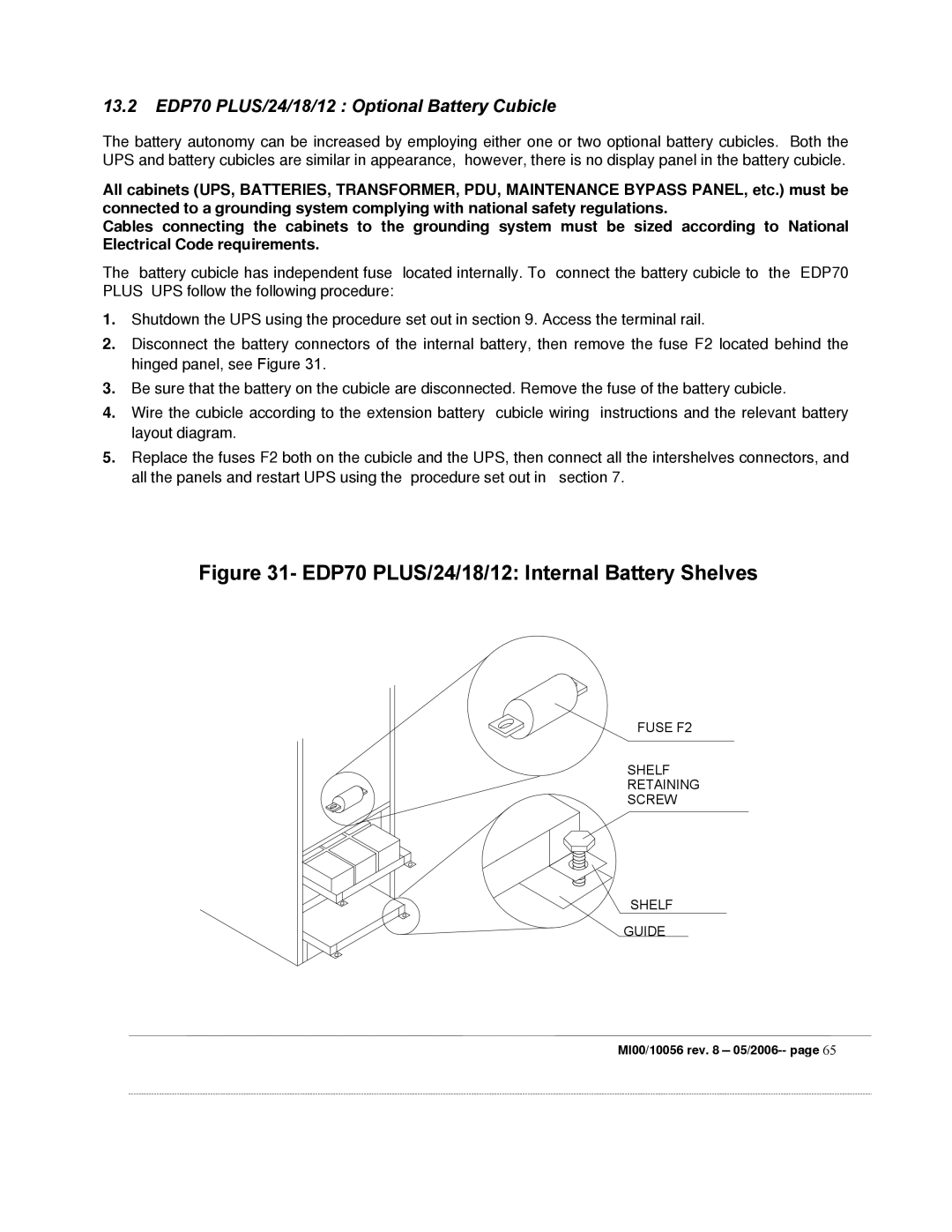 Garmin manual EDP70 PLUS/24/18/12 Internal Battery Shelves, 13.2 EDP70 PLUS/24/18/12 Optional Battery Cubicle 