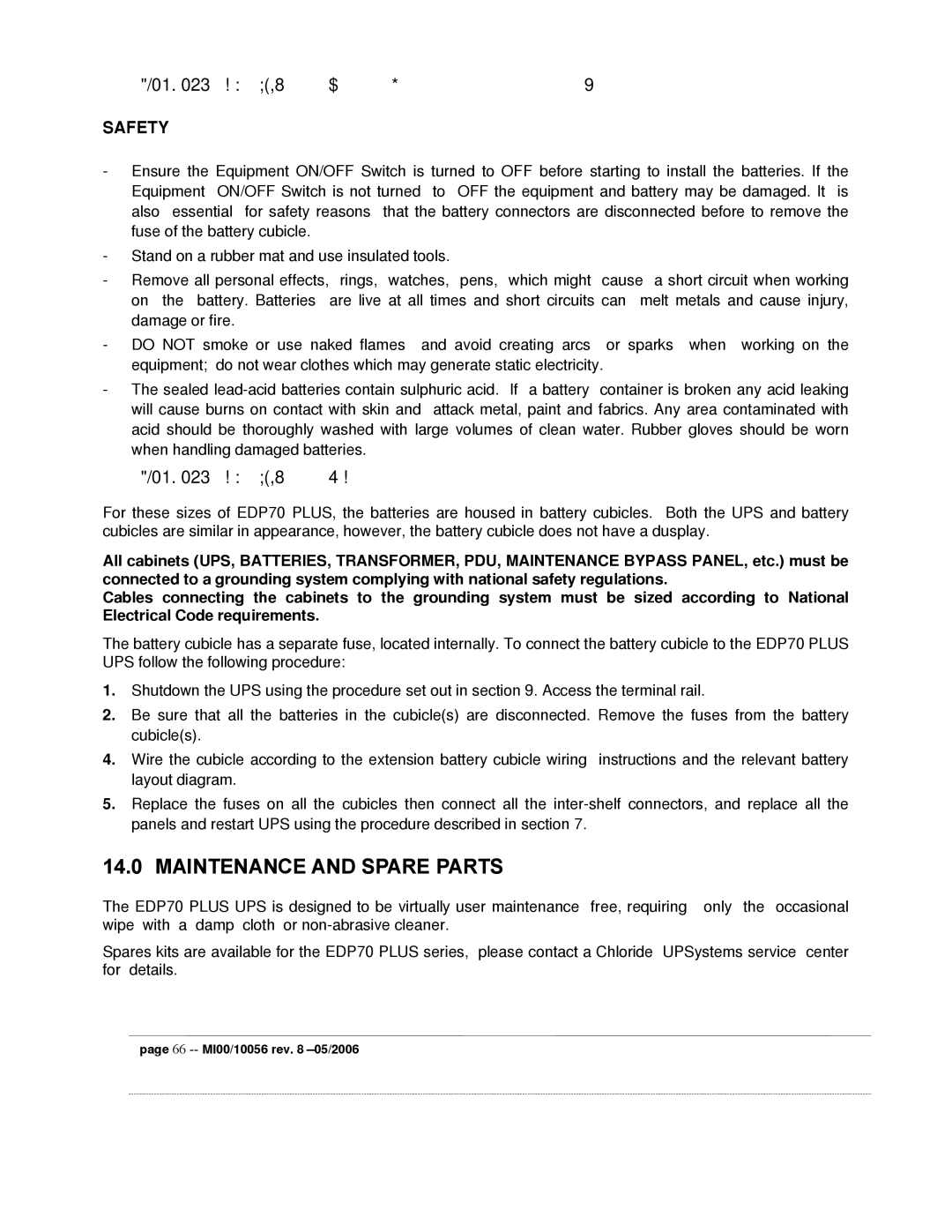 Garmin manual 13.3 EDP70 Plus above 24KVA Battery Installation/Start-up, 13.4 EDP70 Plus above 24KVA Battery Cubicle 