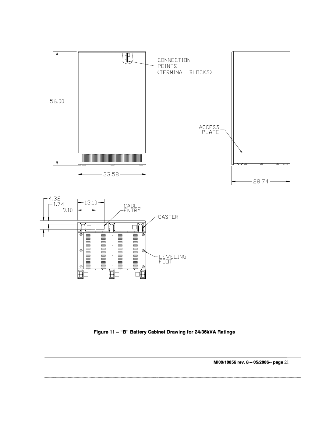 Garmin EDP70 manual “B” Battery Cabinet Drawing for 24/36kVA Ratings, MI00/10056 rev. 8 - 05/2006-- page 