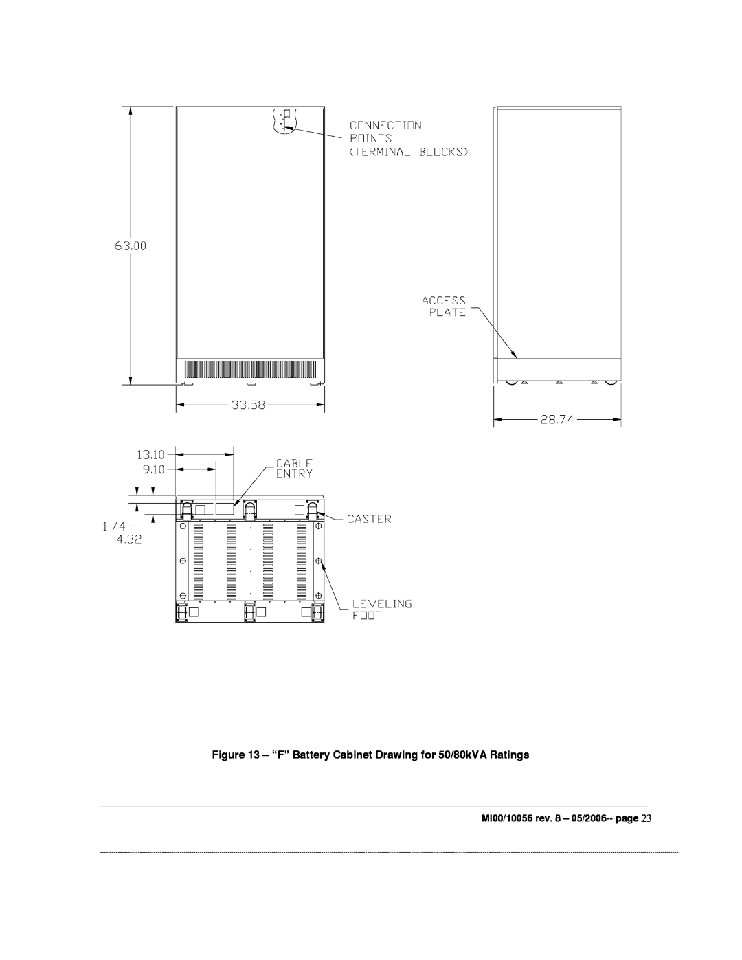 Garmin EDP70 manual “F” Battery Cabinet Drawing for 50/80kVA Ratings, MI00/10056 rev. 8 - 05/2006-- page 