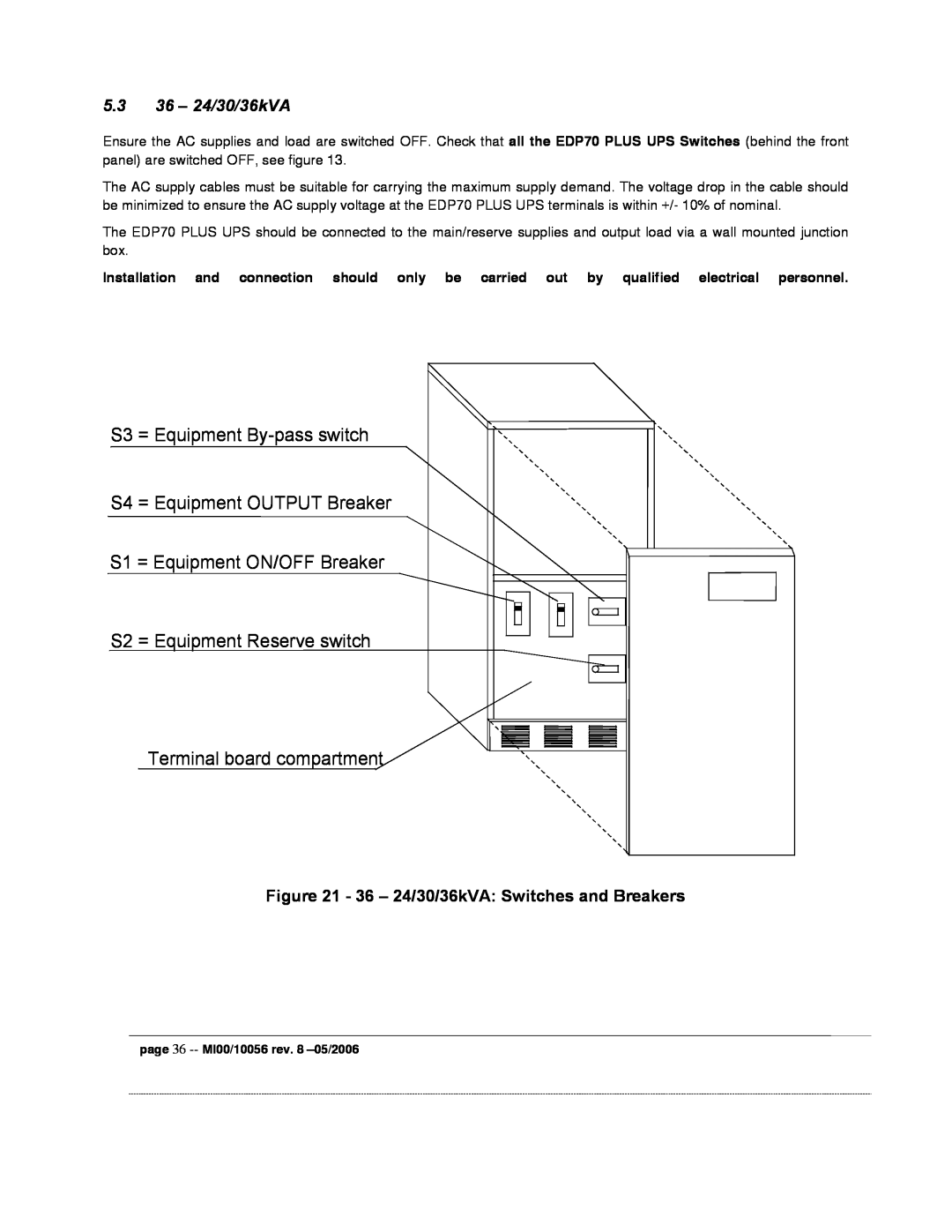 Garmin EDP70 manual = Equipment By-pass switch, = Equipment OUTPUT Breaker, S1 = Equipment ON/OFF Breaker 