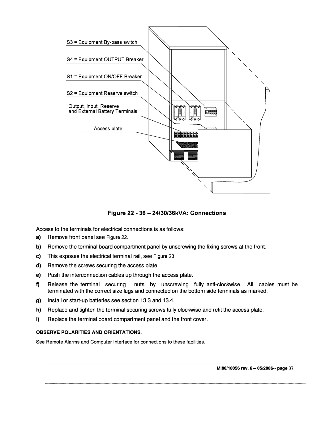 Garmin EDP70 manual 36 - 24/30/36kVA Connections 