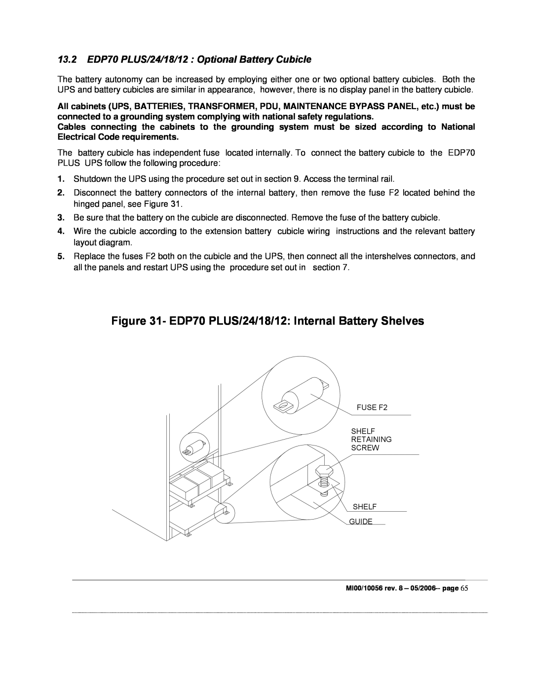 Garmin manual EDP70 PLUS/24/18/12 Internal Battery Shelves, 13.2 EDP70 PLUS/24/18/12 Optional Battery Cubicle 