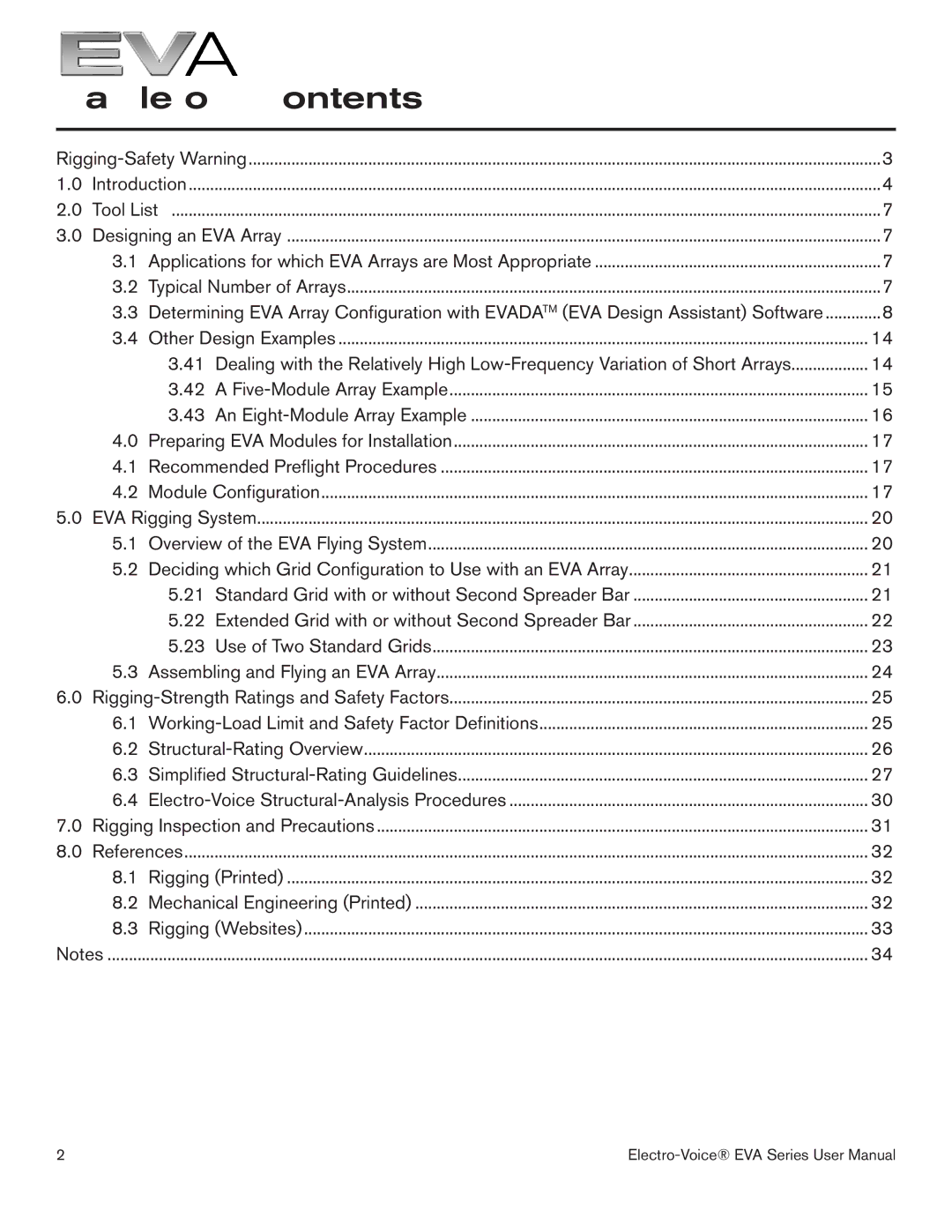 Garmin EVA-2082S/920, EVA-2082S/906, EVA-2082S/126 user manual Table of Contents 