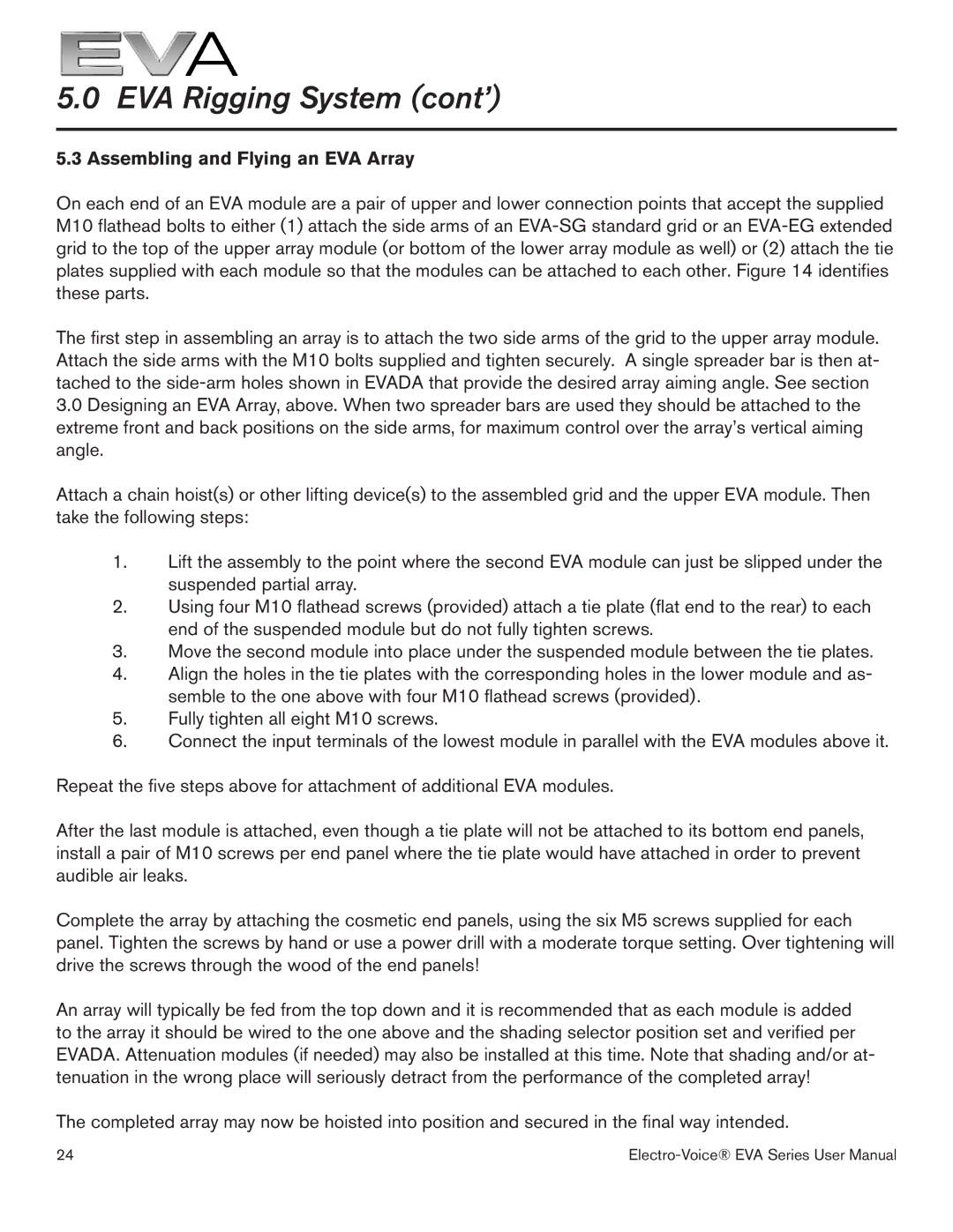 Garmin EVA-2082S/906, EVA-2082S/126, EVA-2082S/920 user manual Assembling and Flying an EVA Array 