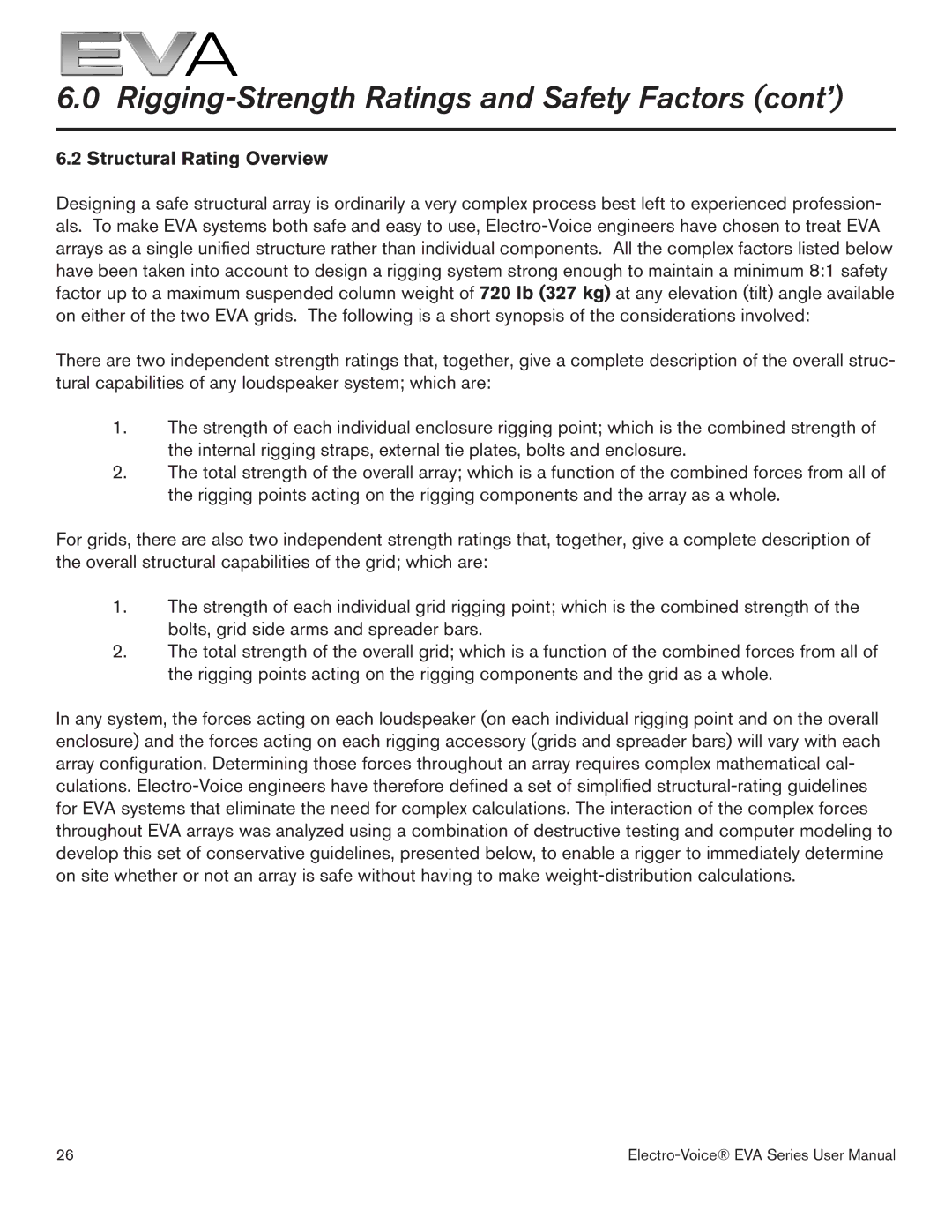 Garmin EVA-2082S/920, EVA-2082S/906 Rigging-Strength Ratings and Safety Factors cont’, Structural Rating Overview 