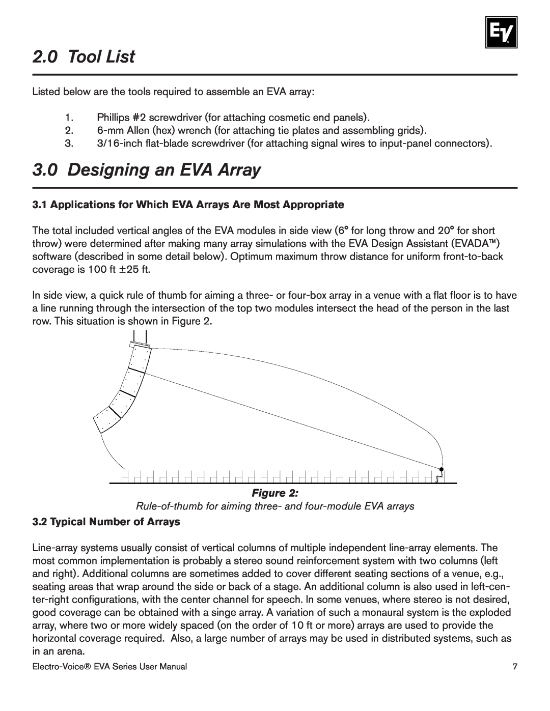 Garmin EVA-2082S/126, EVA-2082S/906, EVA-2082S/920 user manual Tool List, 3.0Designing an EVA Array, Typical Number of Arrays 