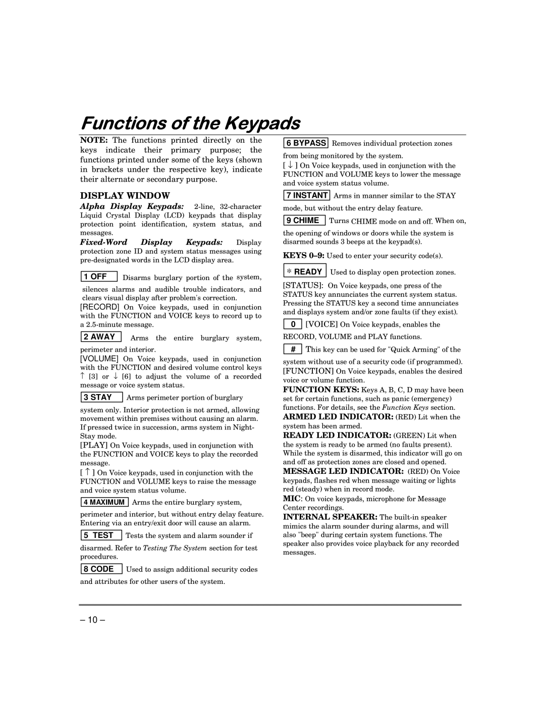 Garmin FA168CPS manual Functions of the Keypads, Display Window 