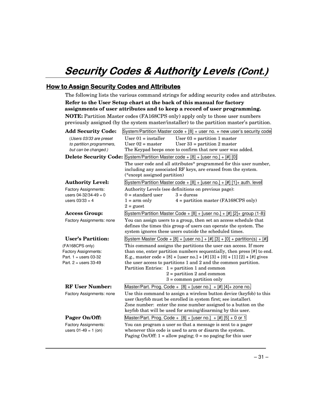 Garmin FA168CPS manual How to Assign Security Codes and Attributes 