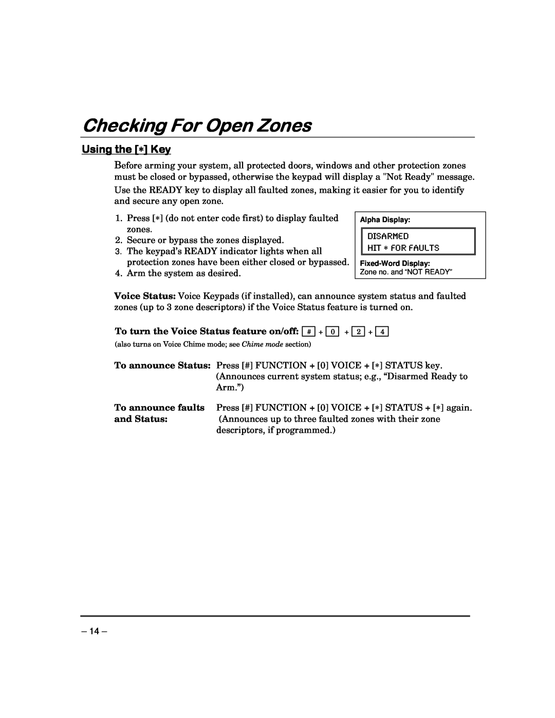Garmin FA168CPS manual Checking For Open Zones, Using the ∗ Key 