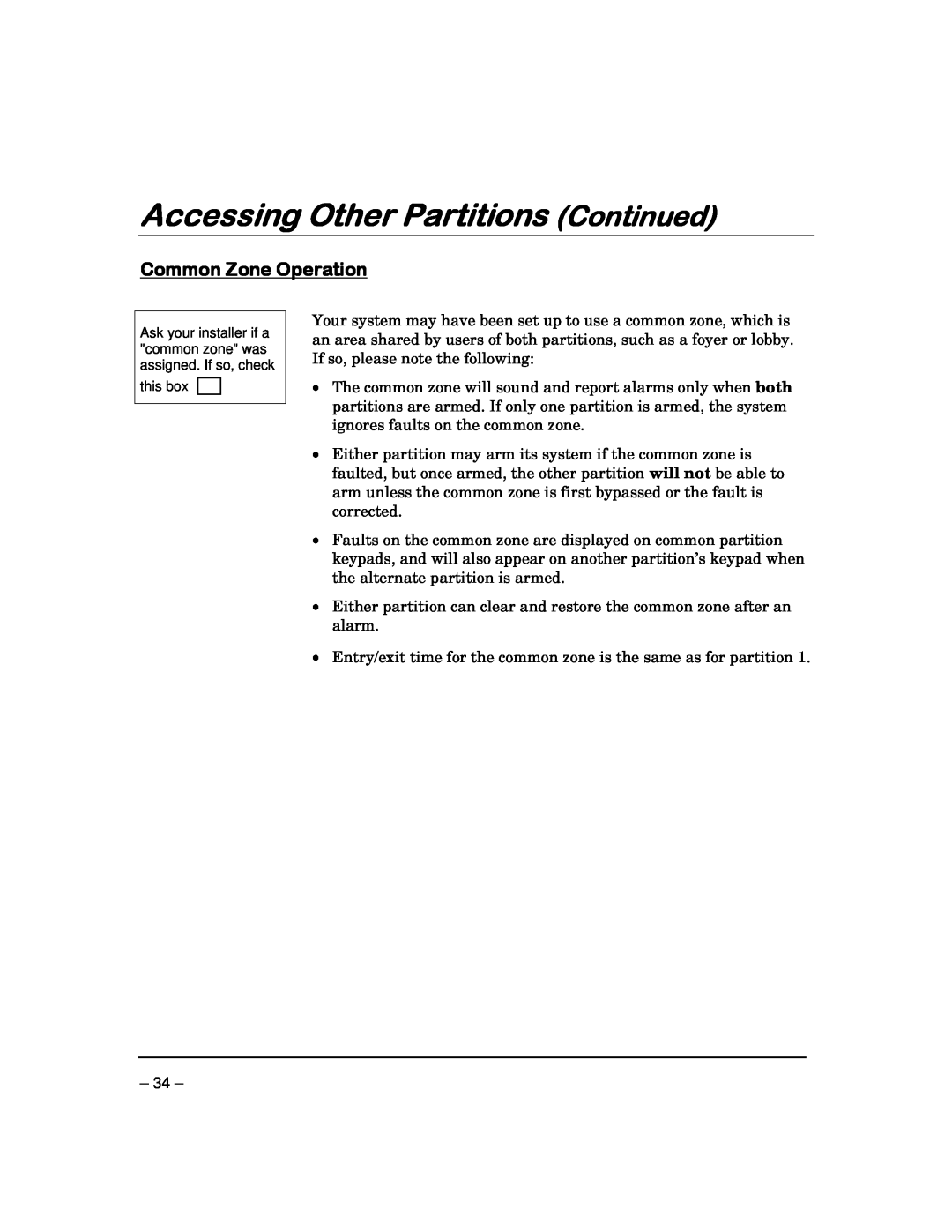 Garmin FA168CPS manual Common Zone Operation, Accessing Other Partitions Continued 