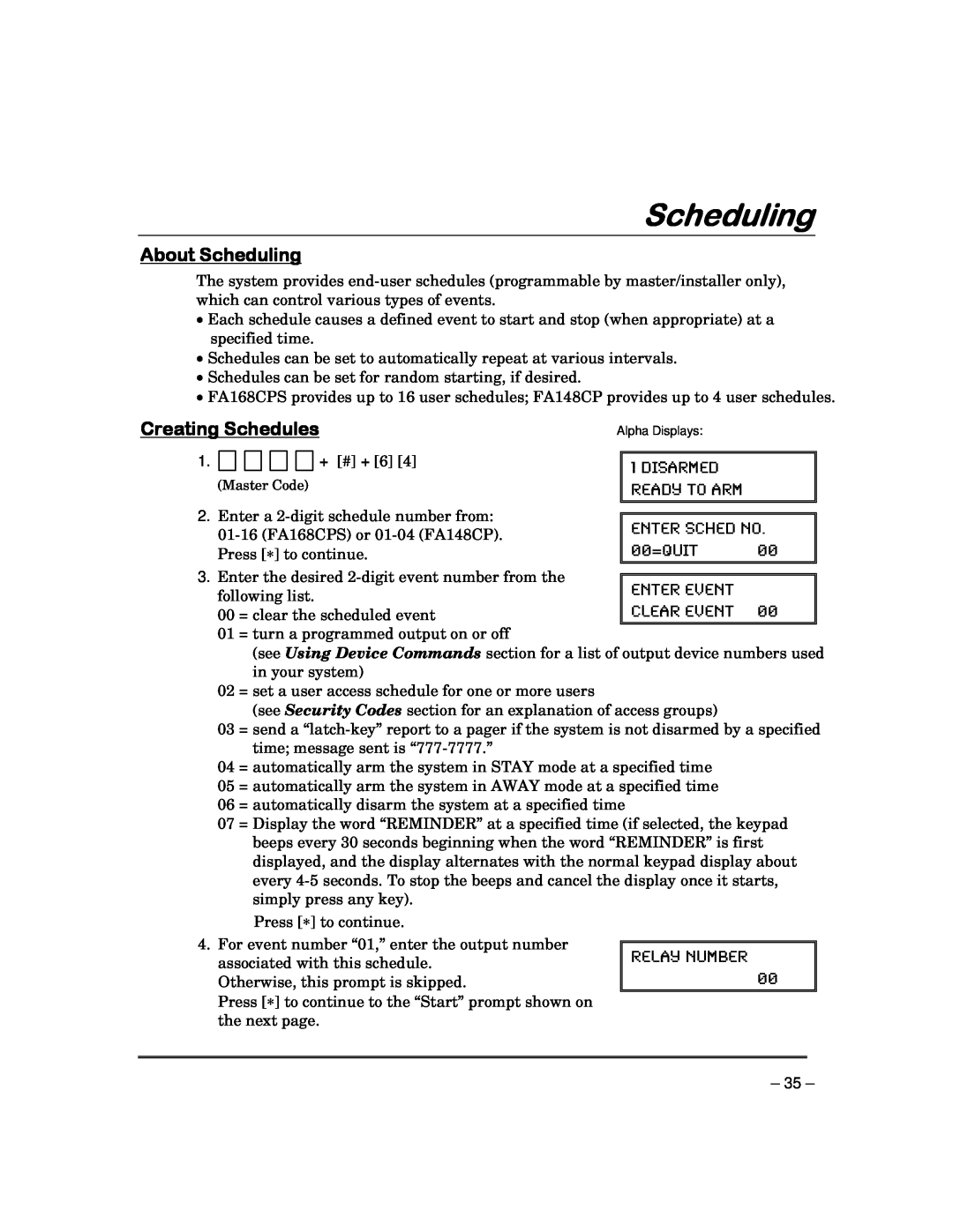 Garmin FA168CPS manual About Scheduling, Creating Schedules, Relay Number 