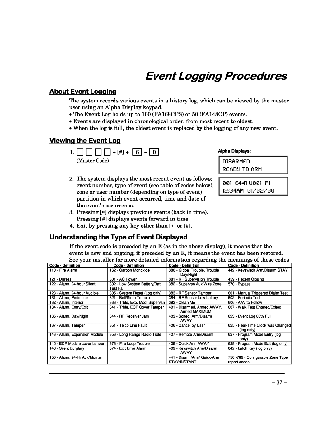 Garmin FA168CPS manual Event Logging Procedures, About Event Logging, Viewing the Event Log 