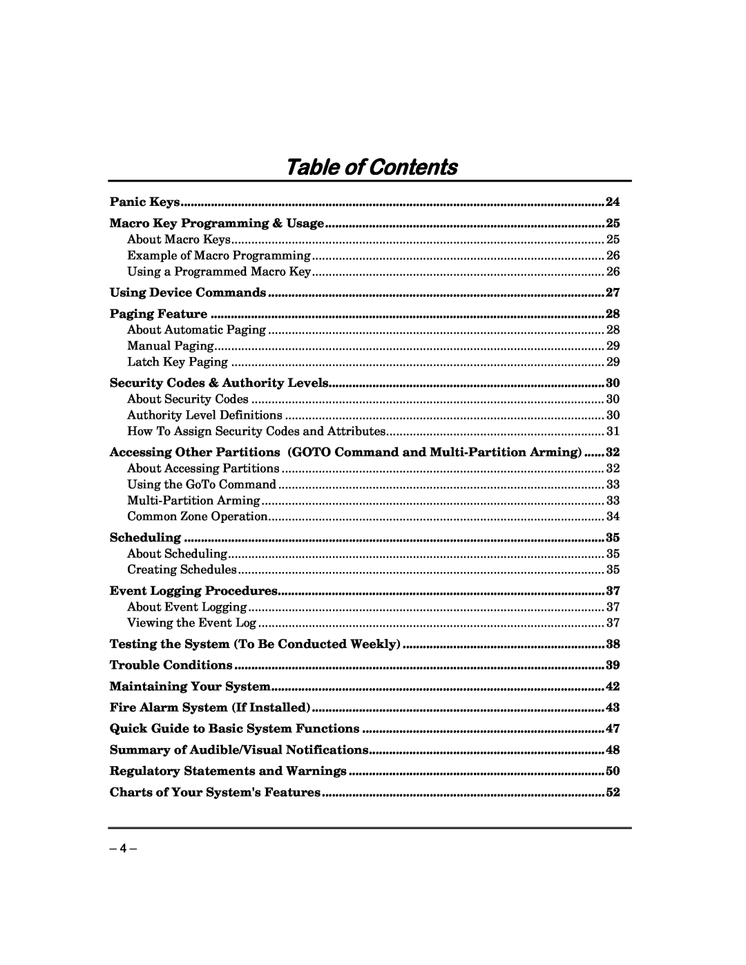 Garmin FA168CPS manual Table of Contents, Panic Keys 