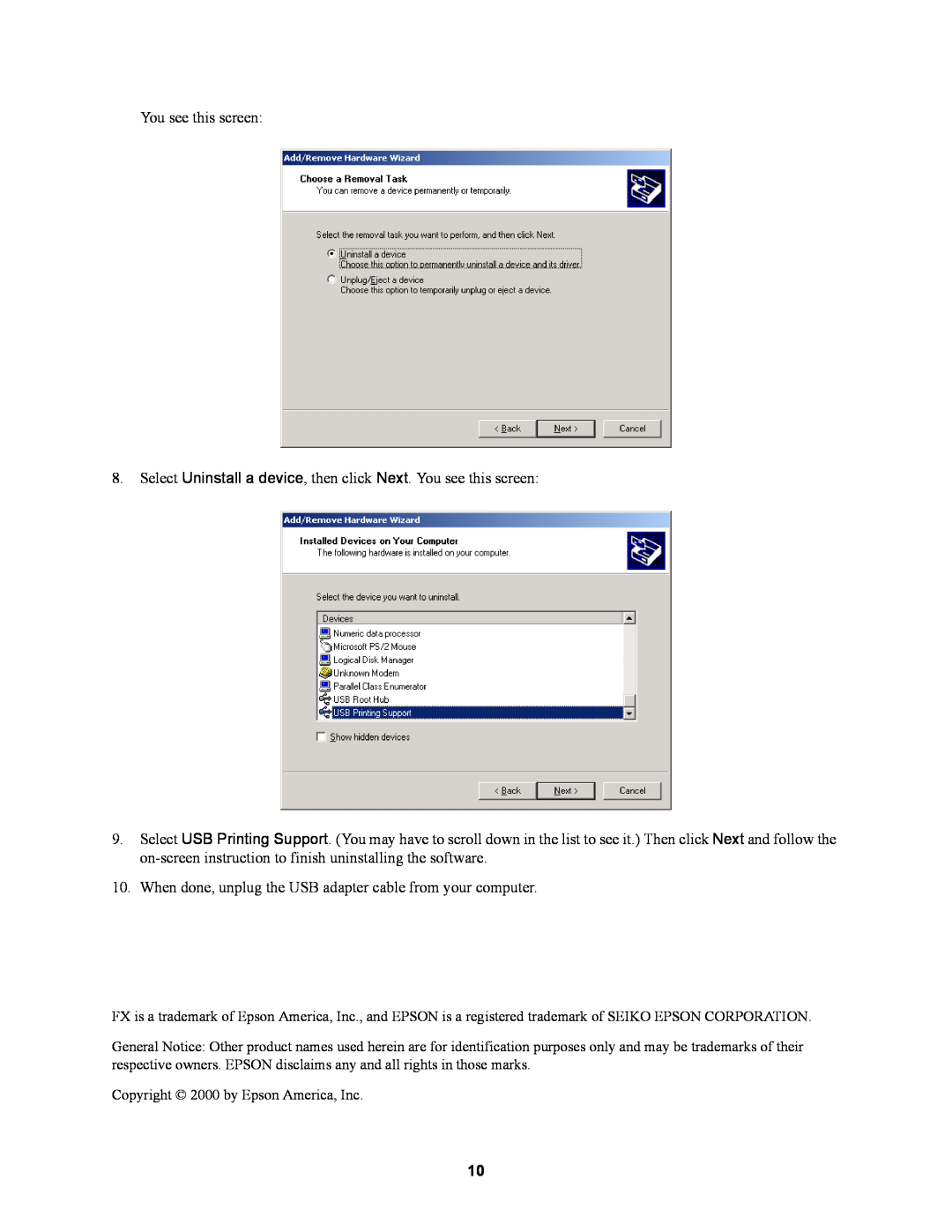 Garmin FX-880 installation instructions Copyright 2000 by Epson America, Inc 