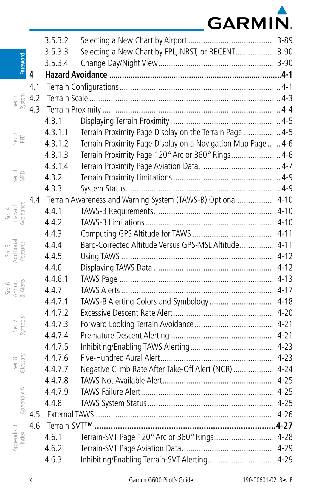 Garmin G600 manual 3.2, 3.3, 3.4, 7.6, 7.7, 7.8, 7.9 