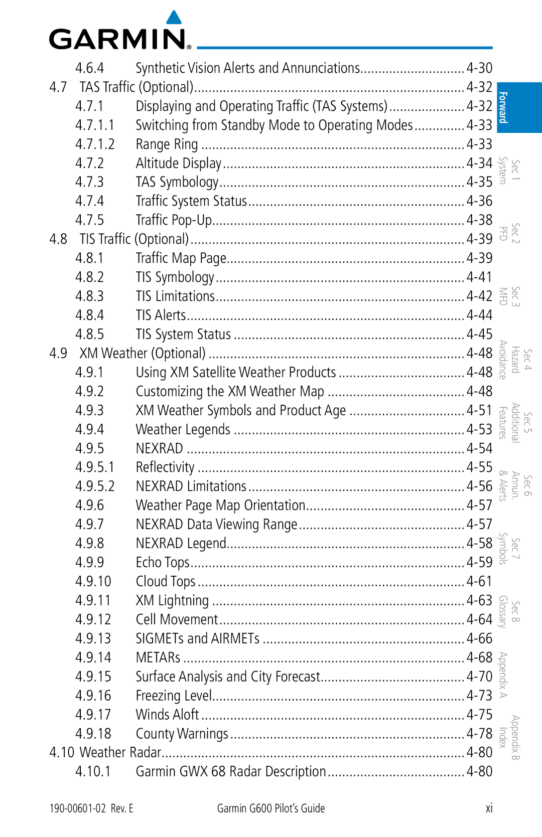 Garmin G600 manual Nexrad 